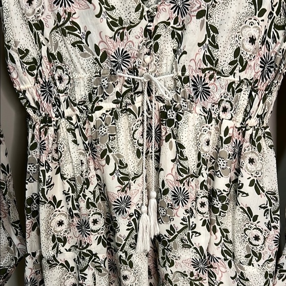 Free People Mini Dress Blouse Tunic Top Floral Pockets Green Tassels Cottagecore - Picture 4 of 12
